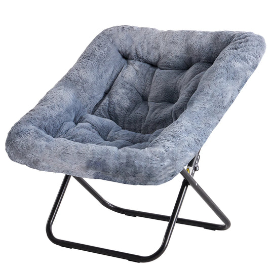 JHK Faux Fur Folding Saucer Chair With Padded Metal Frame