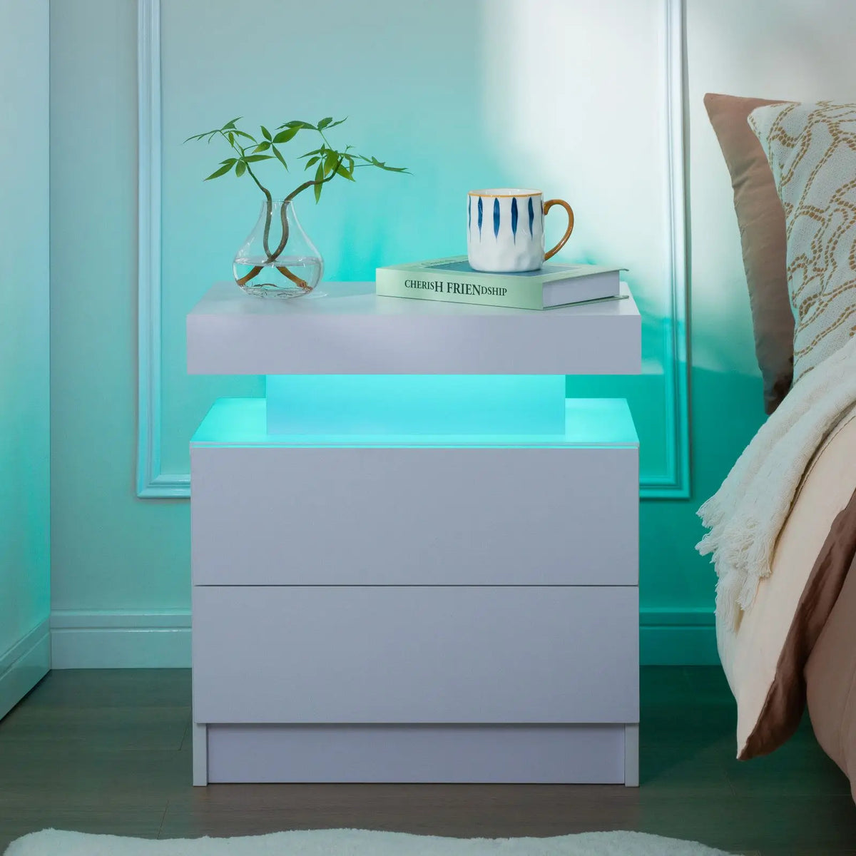 Cubehom LED Nightstand Set With Drawers For Bedroom