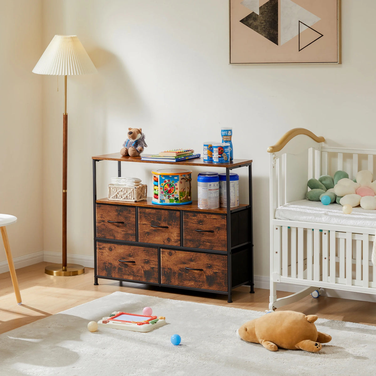 JHK Shoe Cabinet With Five Fabric Drawers And TV Stand