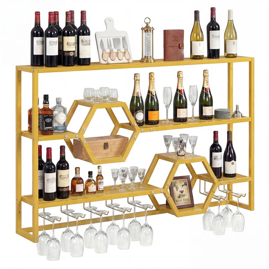 HOMASIS Wall Mounted Wine Rack With Glass Holder Floating Shelf
