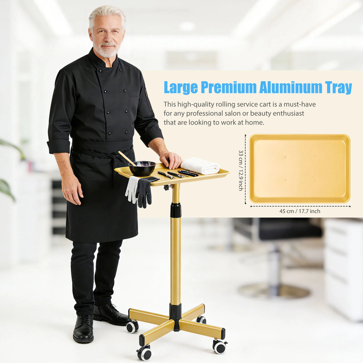 Adjustable Height Salon Cart With Aluminum Tray For Mobile Services