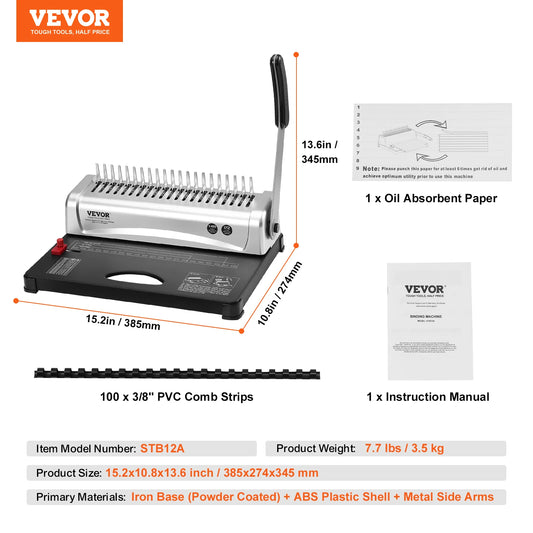 SucceBuy Manual Comb Binding Machine With 450 Sheet Capacity