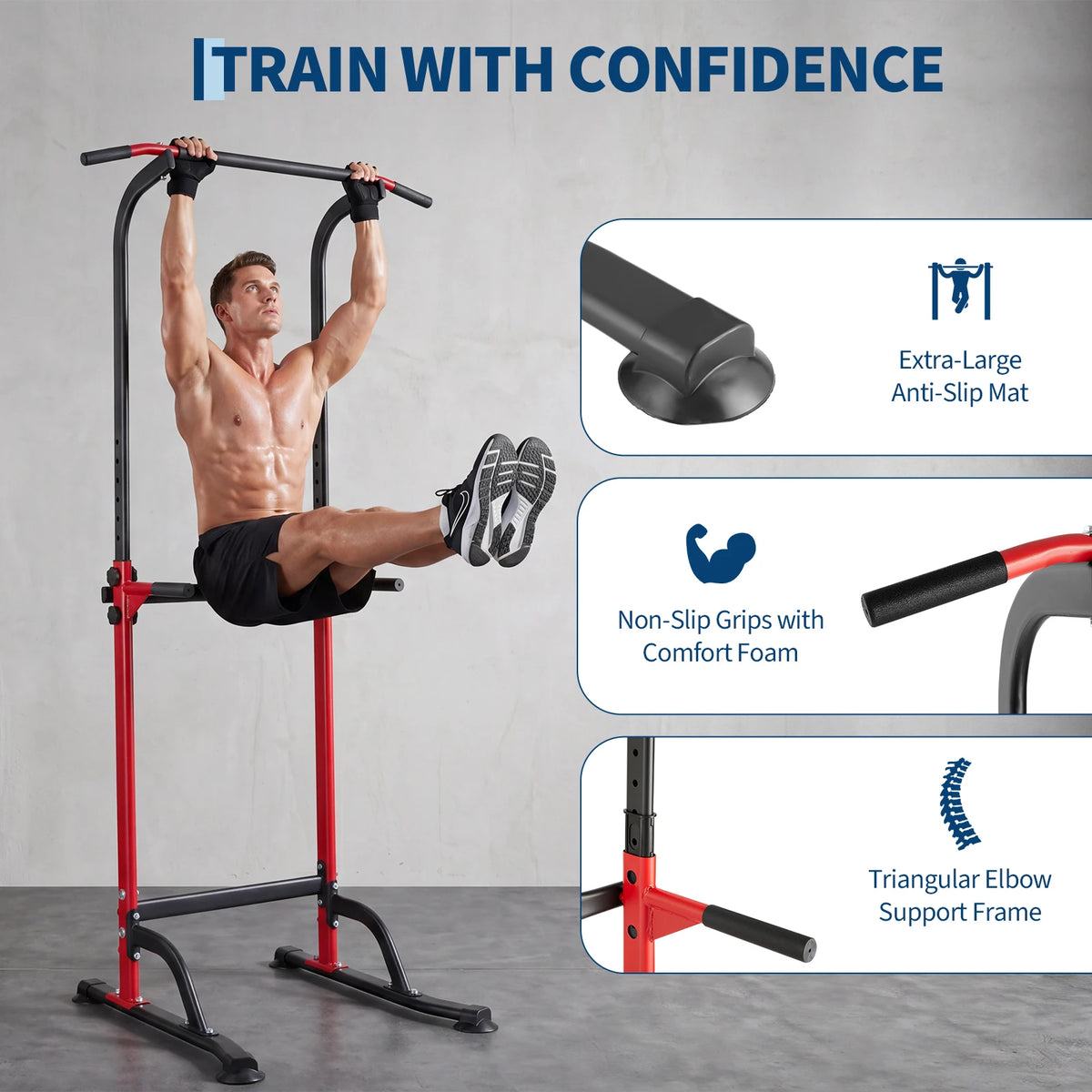 Adjustable Power Tower for Pull Ups Dips and Strength Training