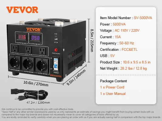 SucceBuy Heavy Duty Step Up Down Voltage Converter Transformer