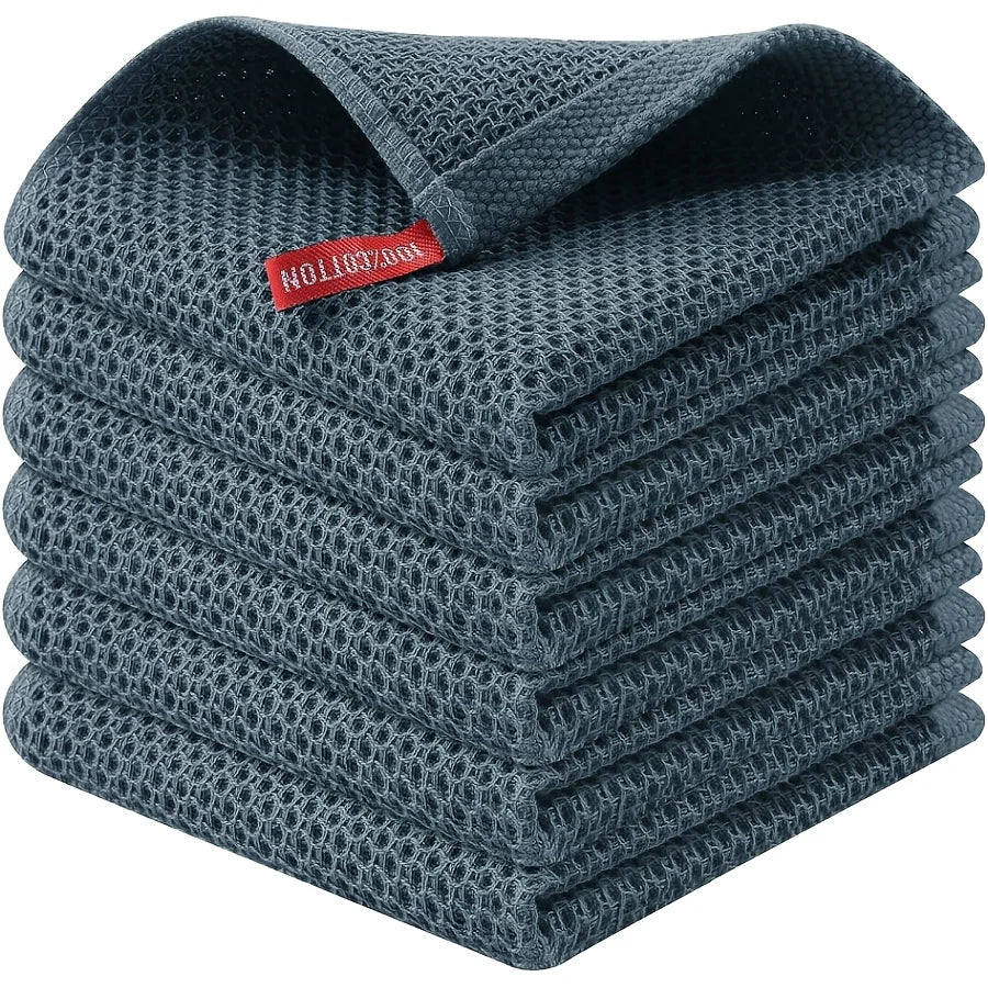Reusable Waffle Weave Cotton Kitchen Cleaning Cloths With Hanging Hook