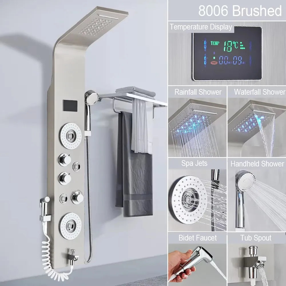 MYQualife LED Rainfall Waterfall Shower Panel With Triple Handle Control