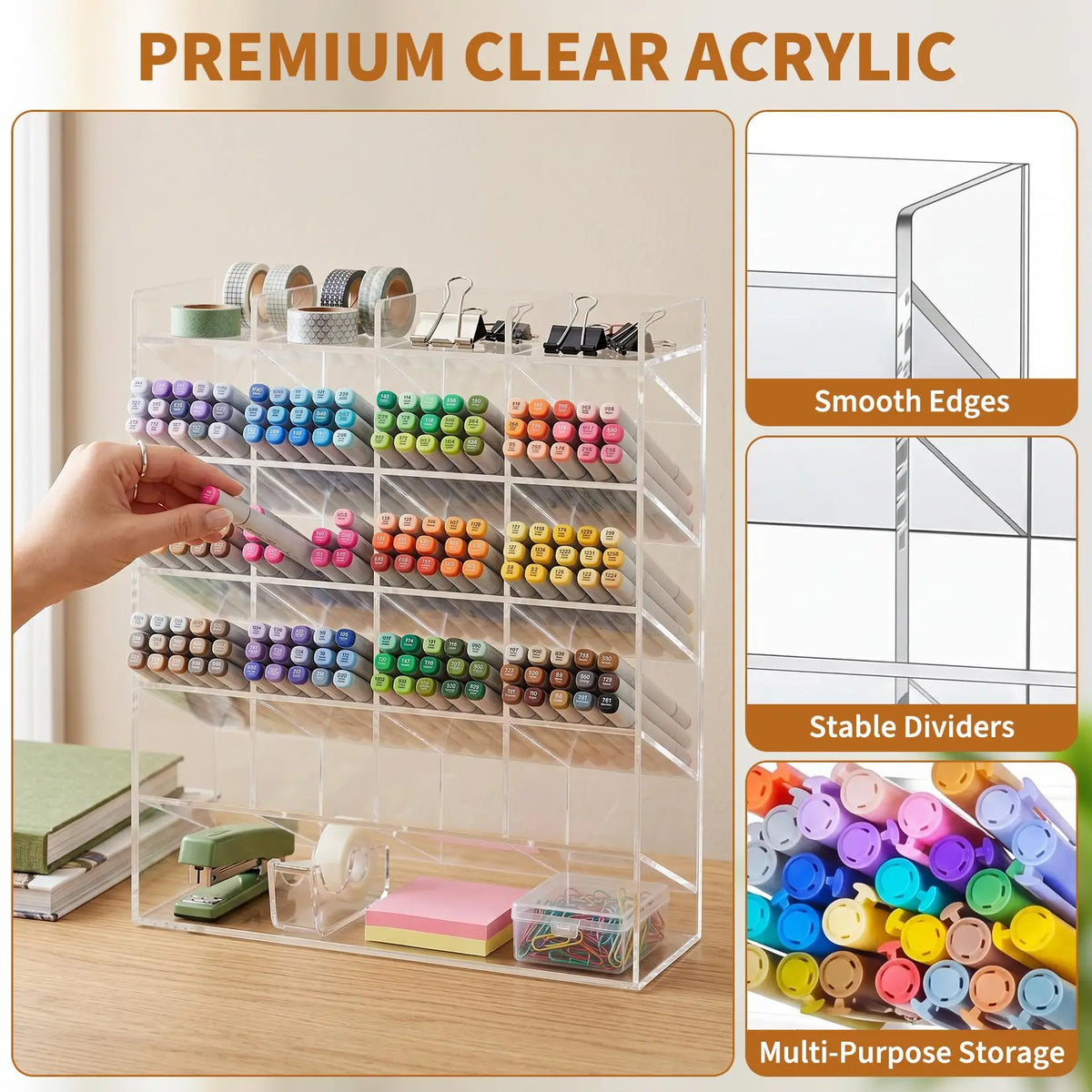 Acrylic Pen Holder Multi Compartment Desk Organizer For Markers