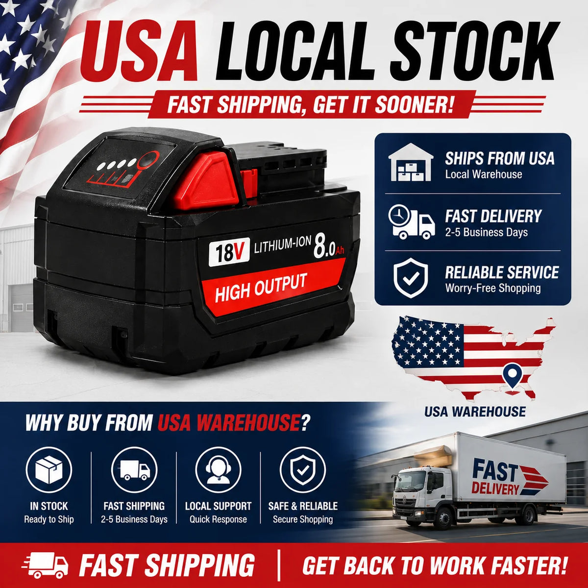 Replacement Lithium Ion Battery Compatible With Milwaukee M18 Power Tools