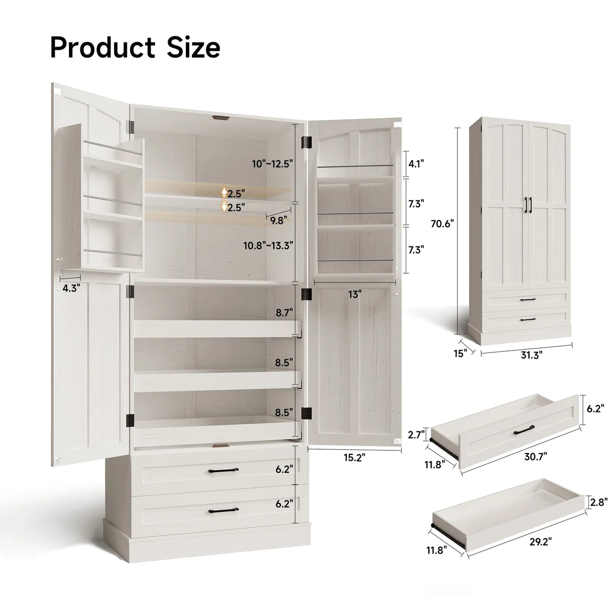 ONBRILL Farmhouse Kitchen Pantry Cabinet With Shelves And Storage