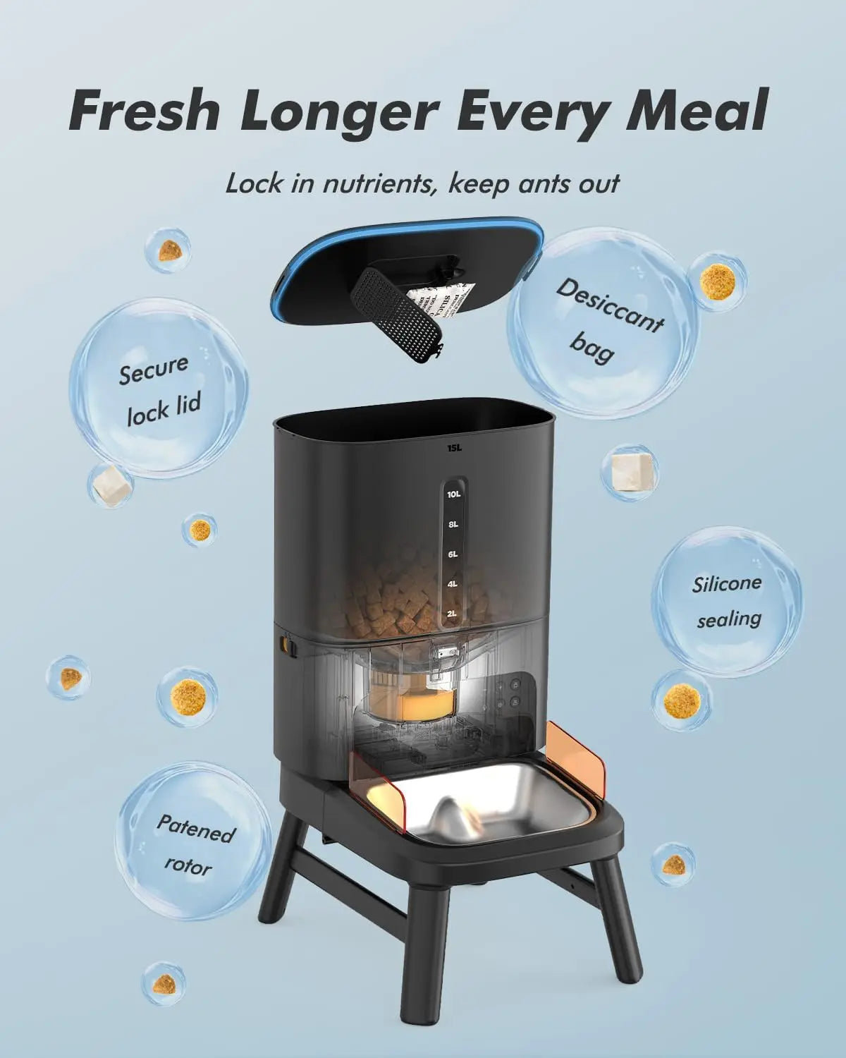 Automatic Large Breed Dog Feeder With Clog Resistant Food Dispensing