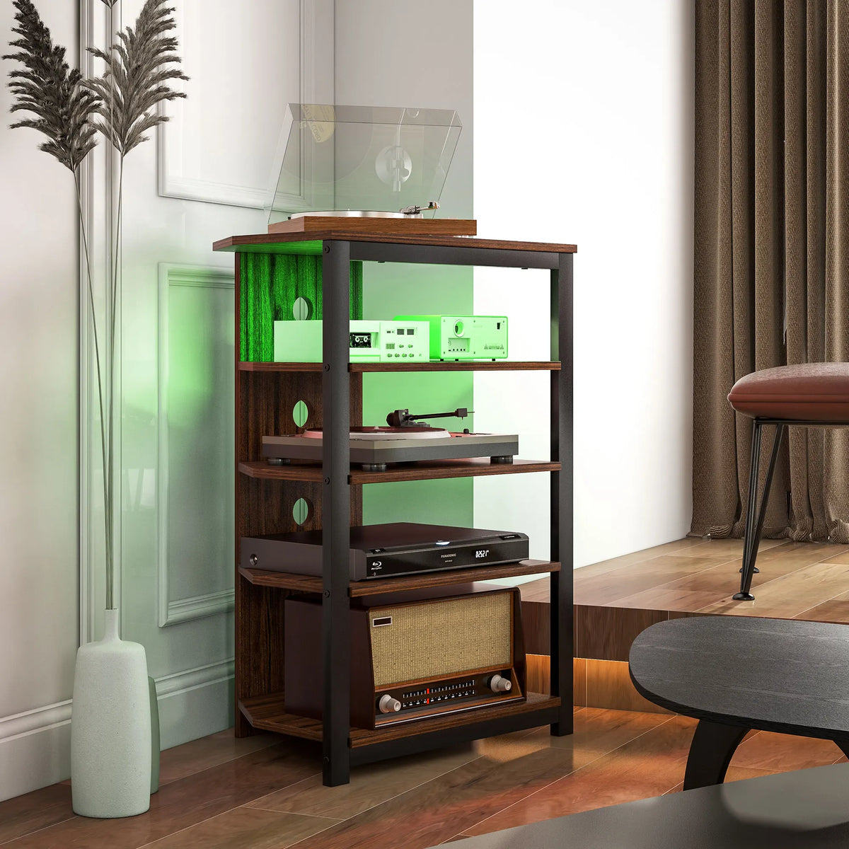 HOMCOM LED Four Tier Media Stand With Cable Management