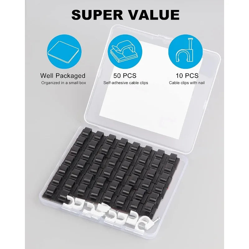 Adhesive Cable Clips for Home Office and Automotive Cable Management