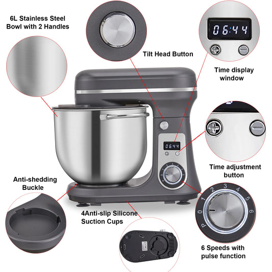 BioloMix Quiet DC Motor Stand Mixer With Six Speed Control