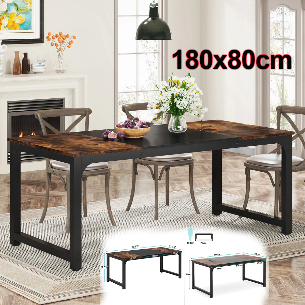 Tribesigns Industrial Dining Table for Kitchen and Dining Room