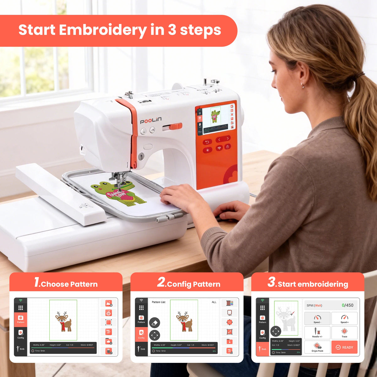Poolin 03RE Computerized Embroidery Machine With Built In Designs