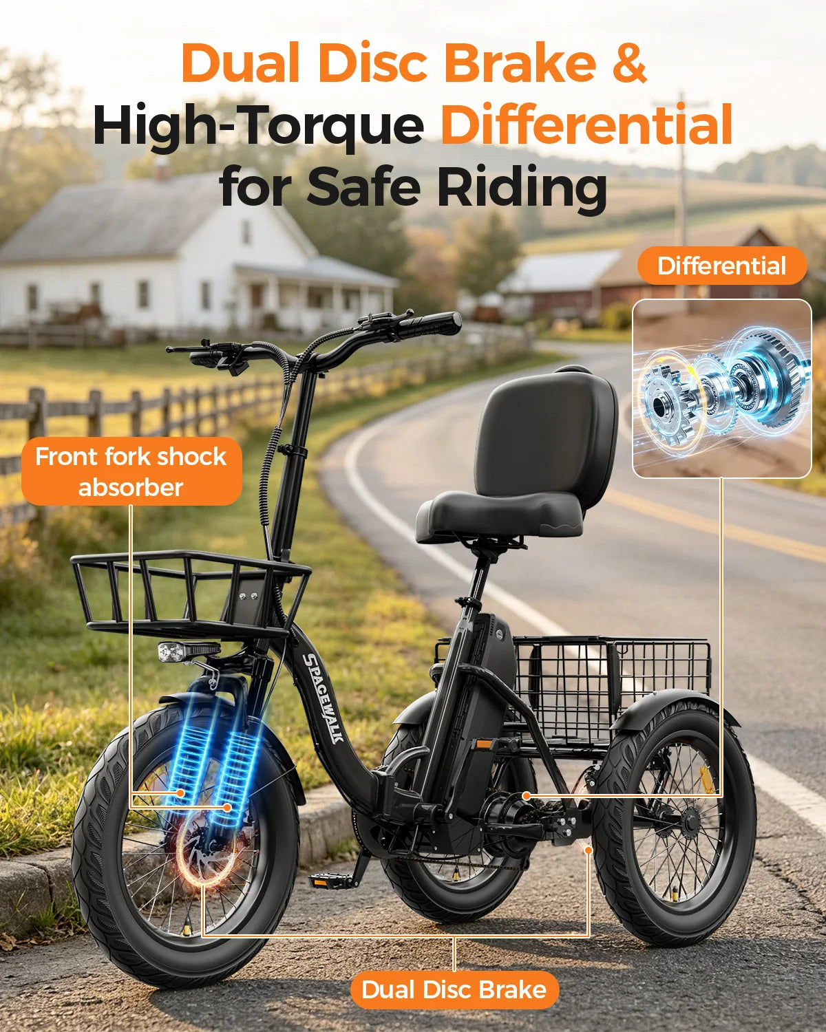 EILLEO SPACEWALK 1200W Peak Electric Tricycle With Rear Cargo Basket