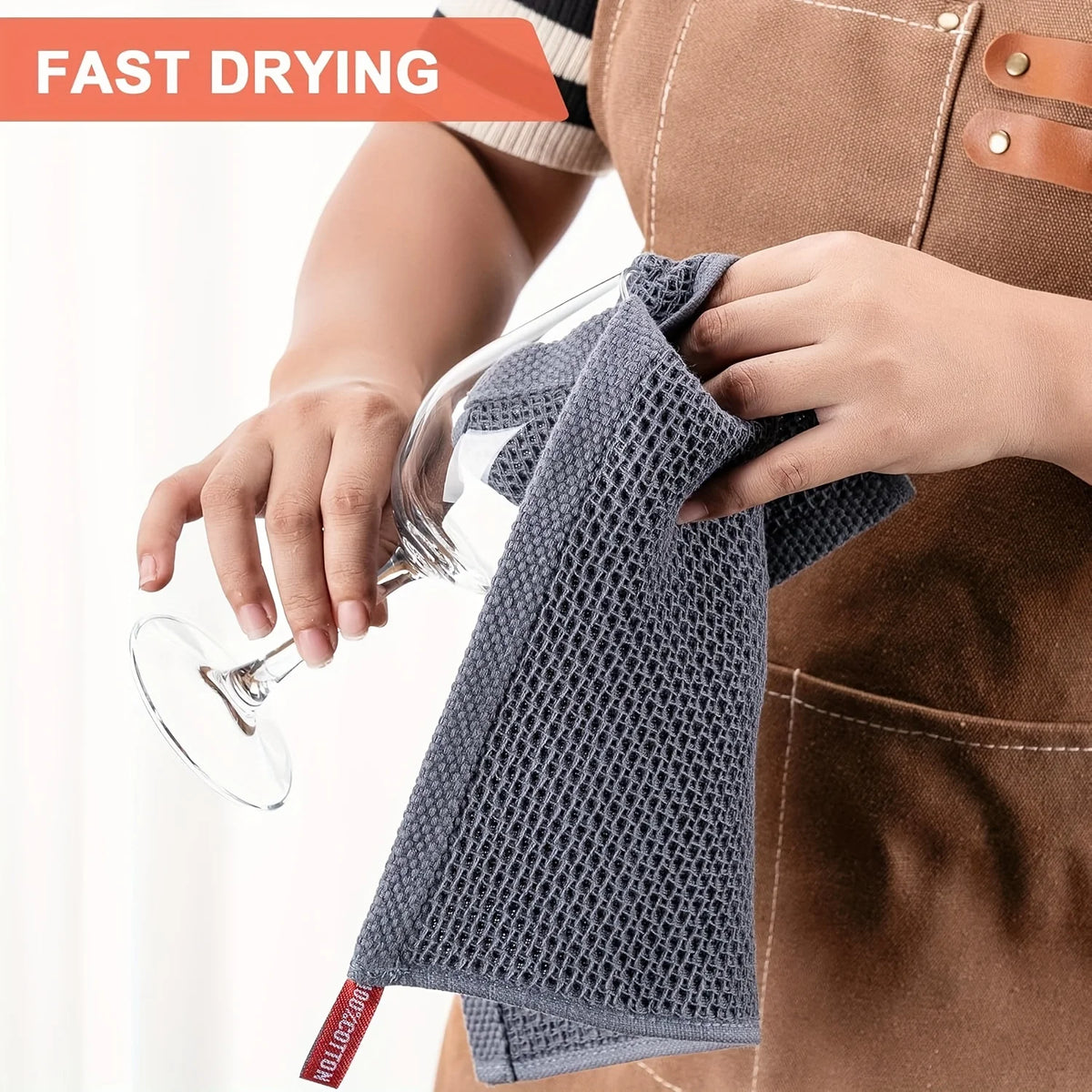 Reusable Waffle Weave Cotton Kitchen Cleaning Cloths With Hanging Hook