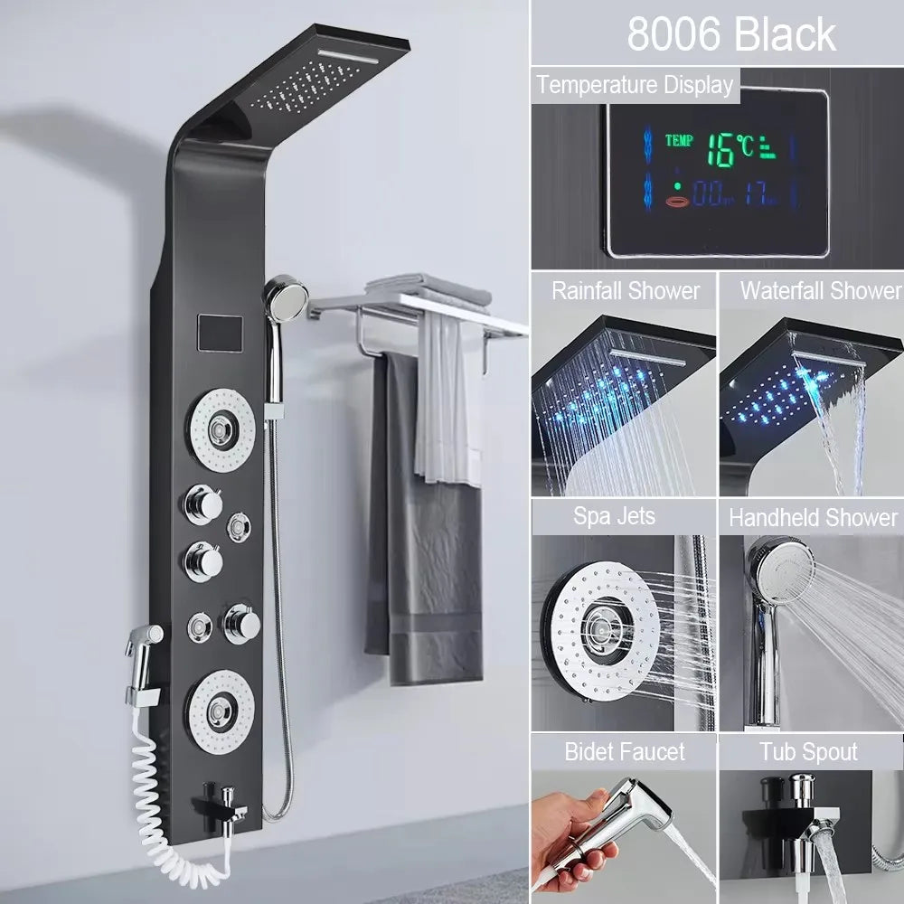 MYQualife LED Rainfall Waterfall Shower Panel With Triple Handle Control