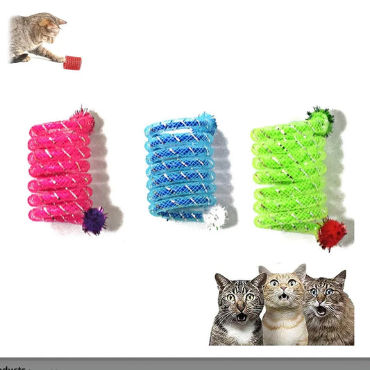 Interactive Spring Cat Toy With Colorful Elastic Wool Ball