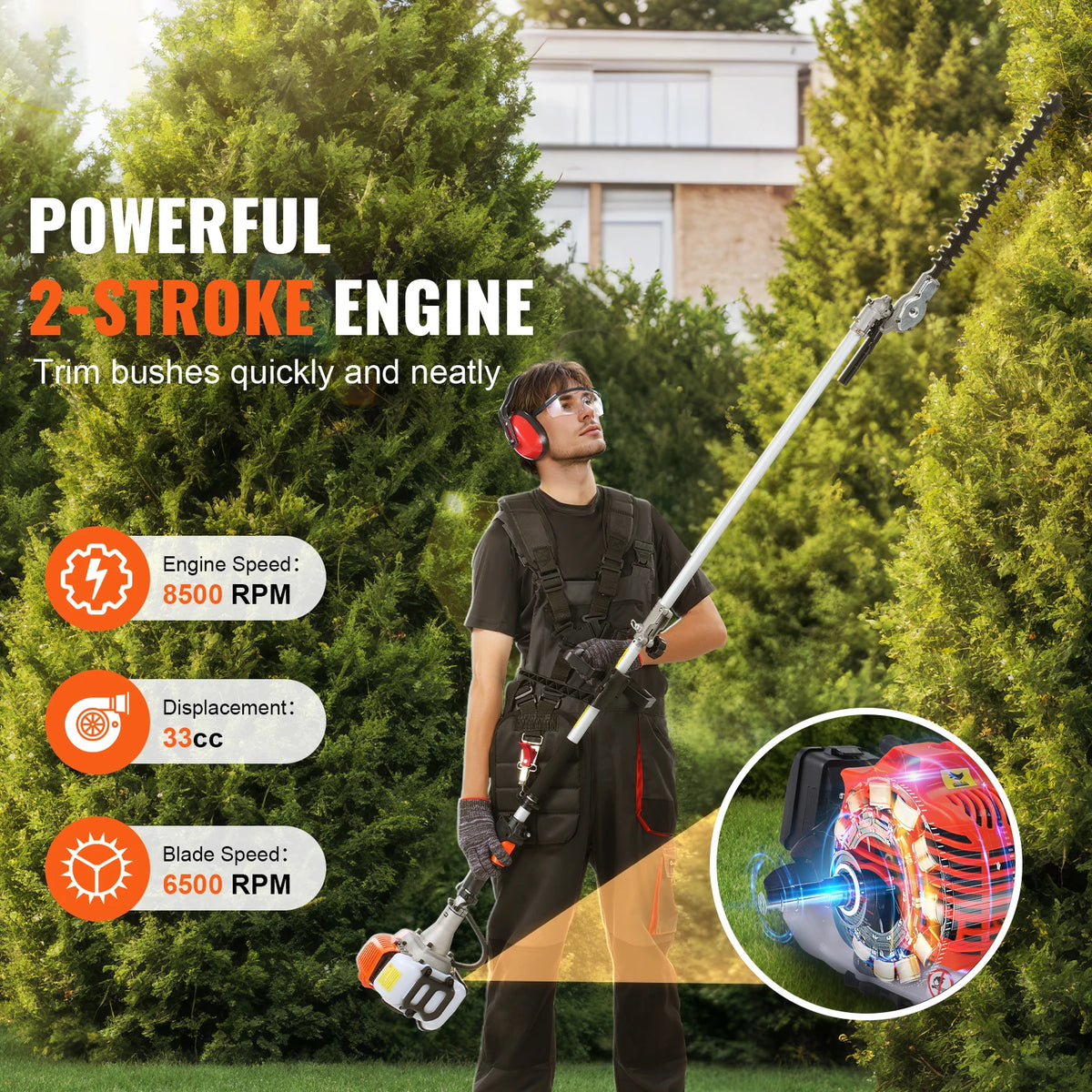 SucceBuy 6-in-1 Gas Trimmer With Pole Saw And Brush Cutter