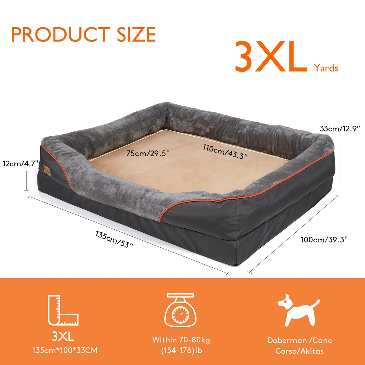 BINGOPAW Orthopedic Memory Foam Quilted Bolster Dog Bed