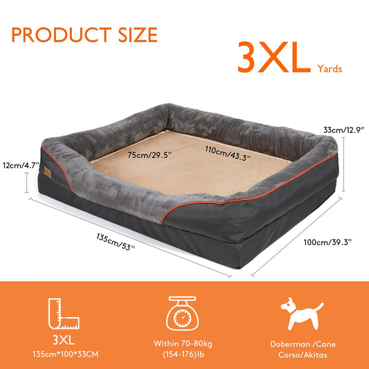 BINGOPAW Orthopedic Memory Foam Quilted Bolster Dog Bed