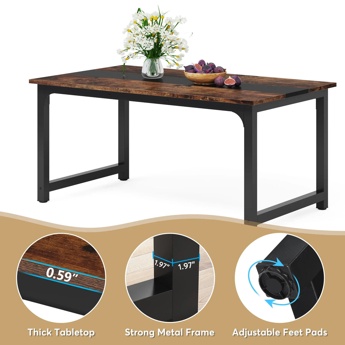 Tribesigns Industrial Dining Table for Kitchen and Dining Room