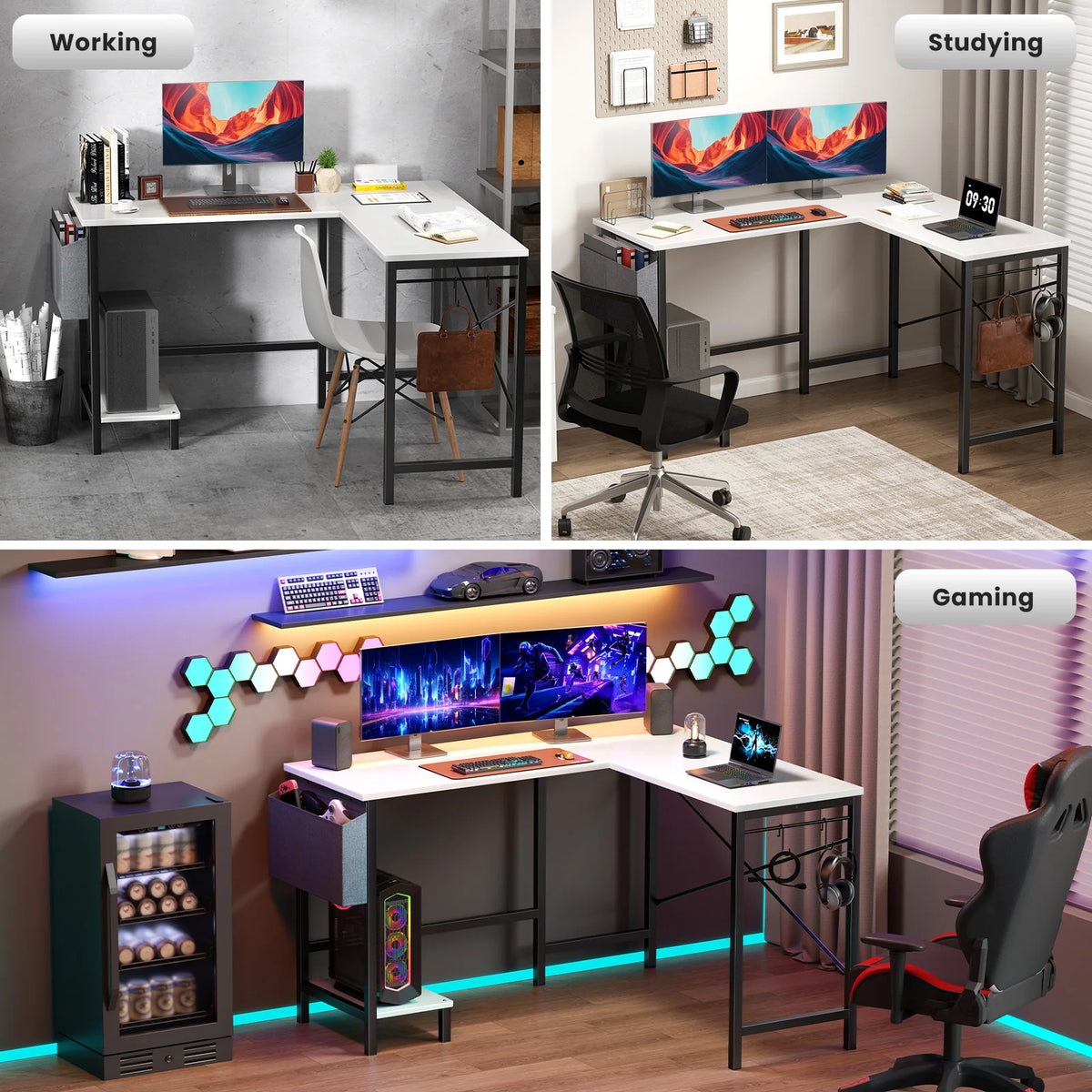 JHK Gaming Corner Desk With Storage Shelf And CPU Bag