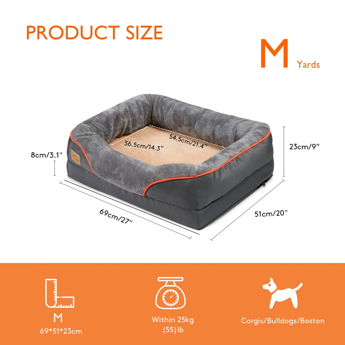 BINGOPAW Orthopedic Memory Foam Quilted Bolster Dog Bed
