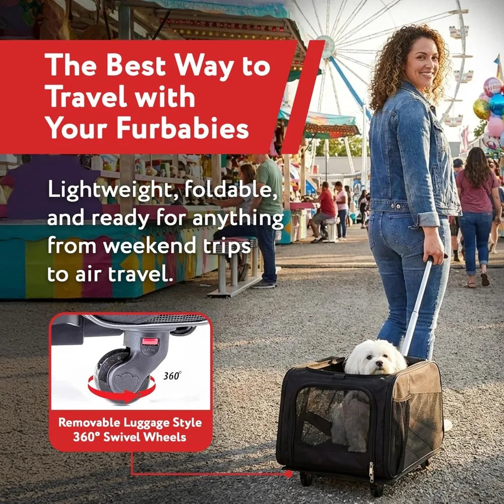Airline Approved Rolling Pet Carrier for Dog and Cat Travel
