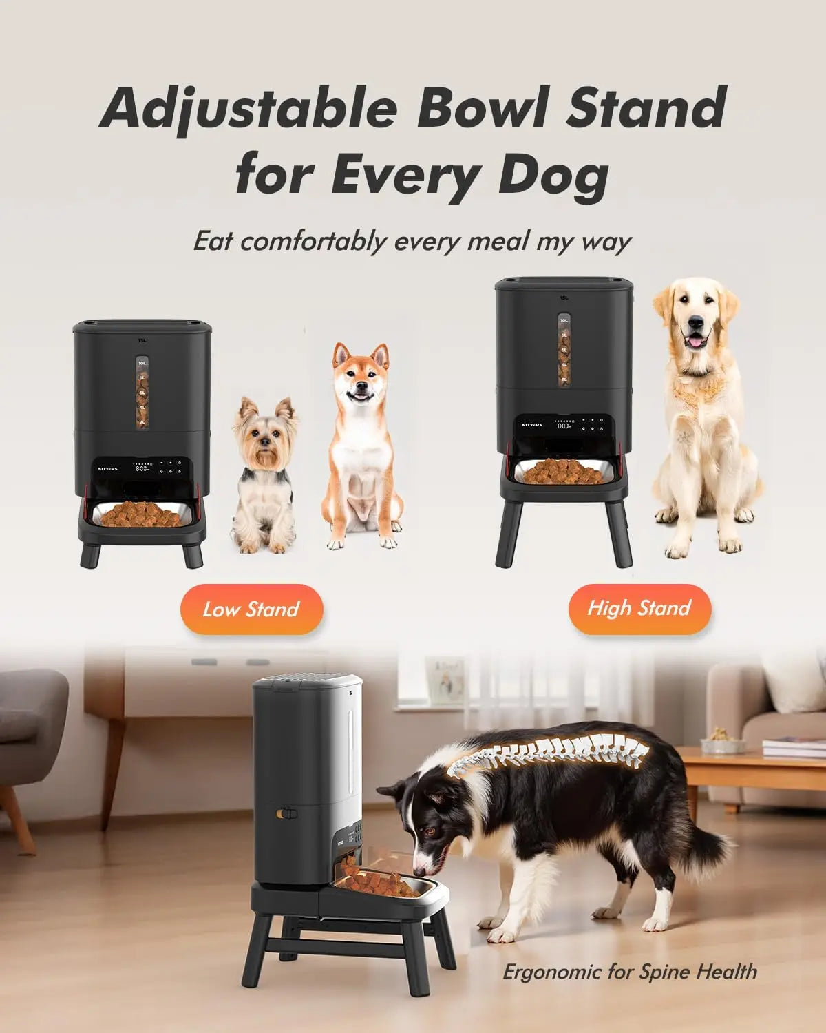 Automatic Large Breed Dog Feeder With Clog Resistant Food Dispensing