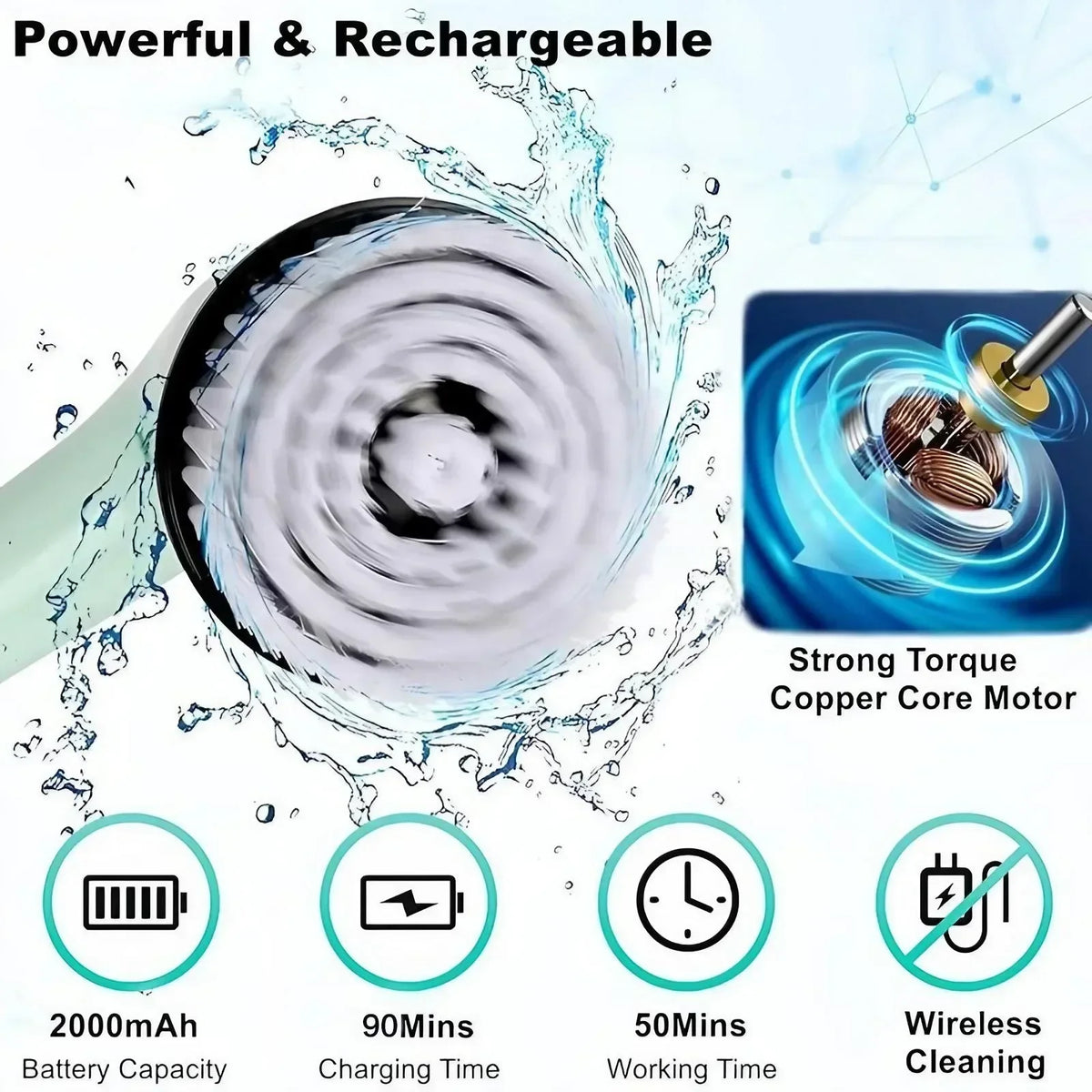 Rechargeable Cordless Electric Spin Scrubber With Replaceable Brush Heads