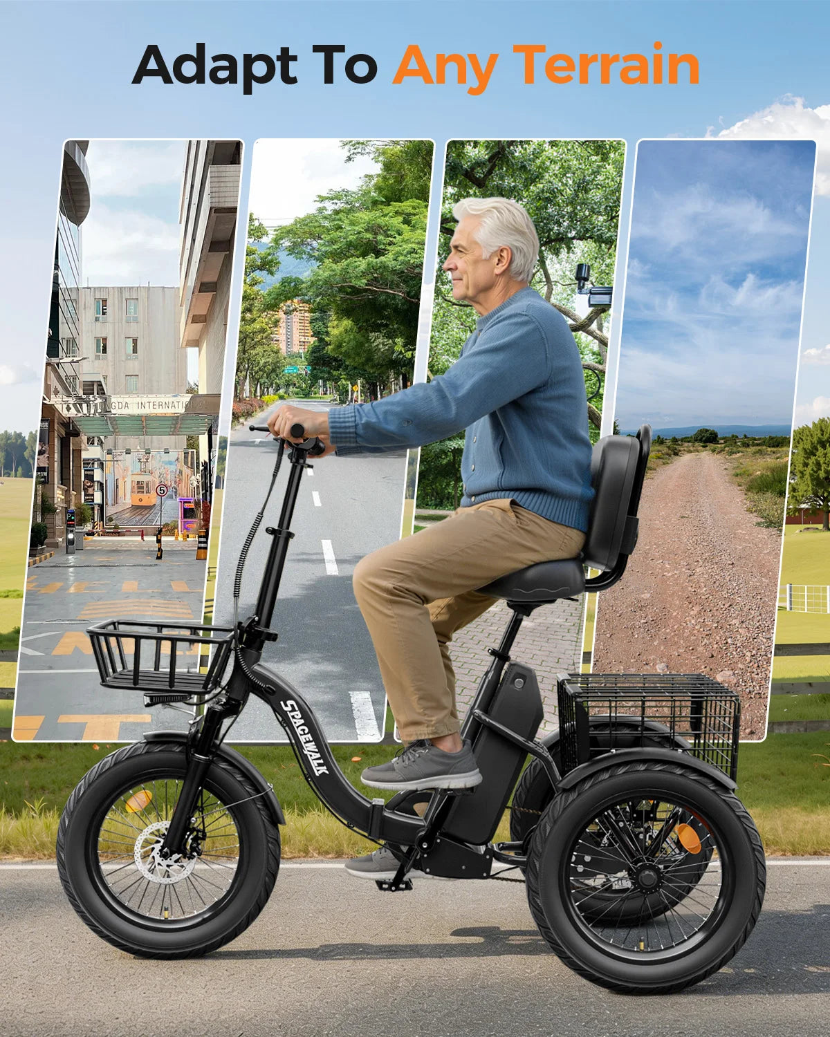 EILLEO SPACEWALK 1200W Peak Electric Tricycle With Rear Cargo Basket