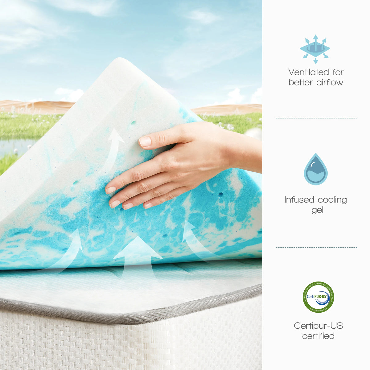 JHK Gel Cooling Memory Foam Mattress Topper for Breathable Comfort
