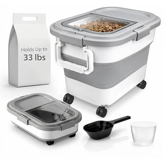 Collapsible Airtight Pet Food Storage Container With Scoop And Wheels