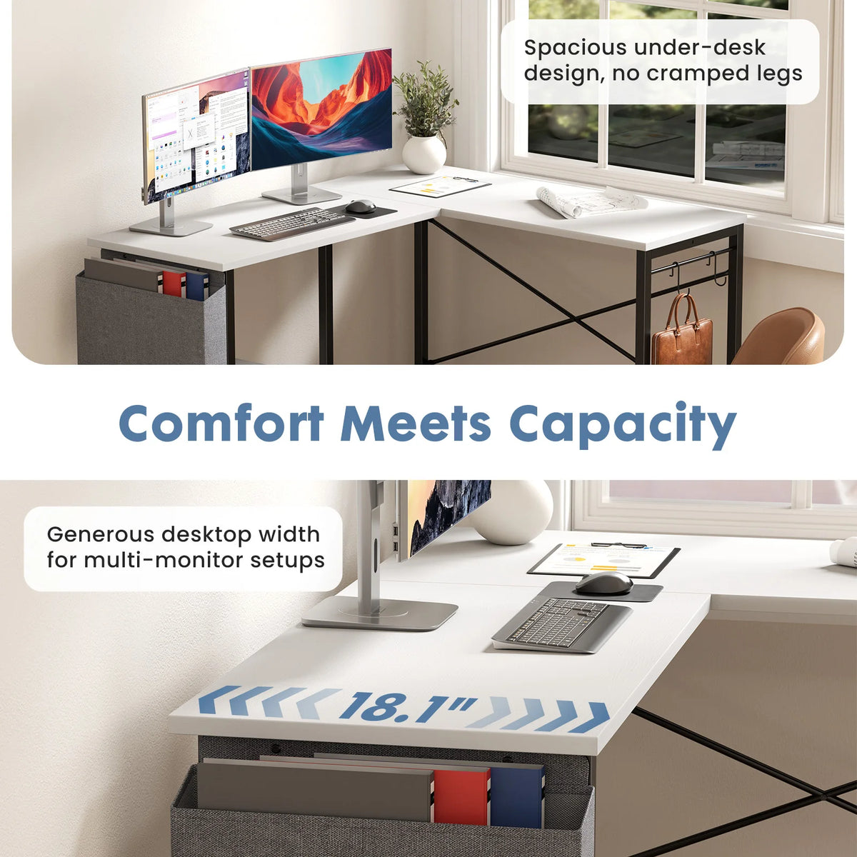 JHK Gaming Corner Desk With Storage Shelf And CPU Bag