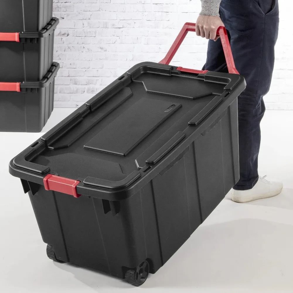 Sterilite Industrial Wheeled Plastic Storage Bin With Convenient Handle