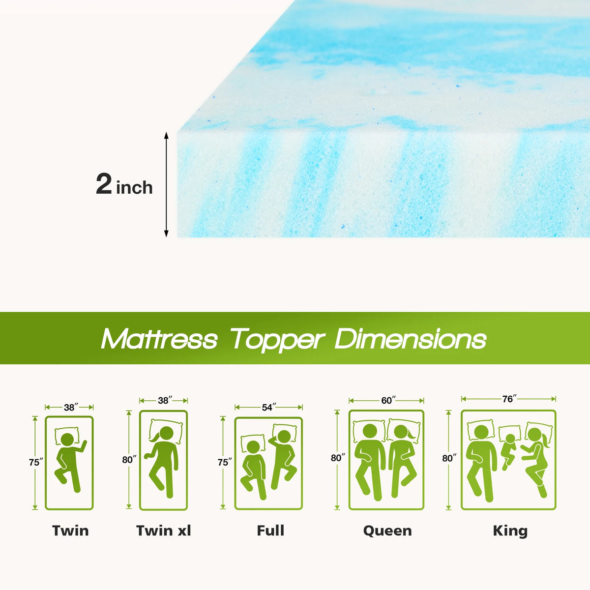 JHK Gel Cooling Memory Foam Mattress Topper for Breathable Comfort