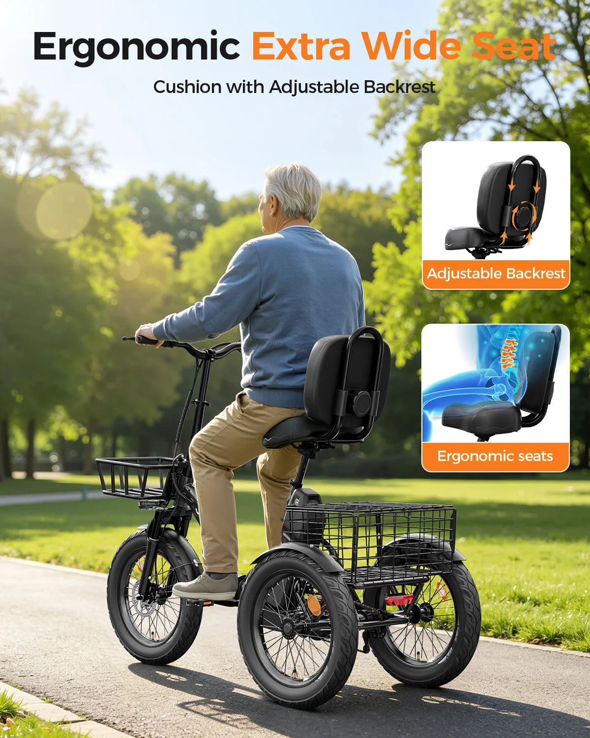 EILLEO SPACEWALK 1200W Peak Electric Tricycle With Rear Cargo Basket