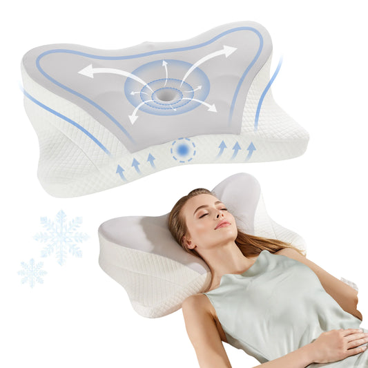 JHK Ergonomic Memory Foam Pillow With Cooling Pillowcase