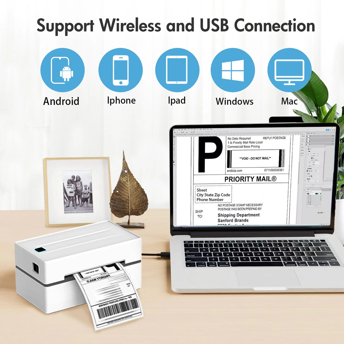 TakeYou Portable Thermal Shipping Label Printer With Bluetooth And USB