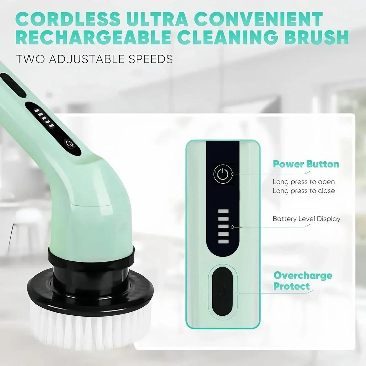 Rechargeable Cordless Electric Spin Scrubber With Replaceable Brush Heads