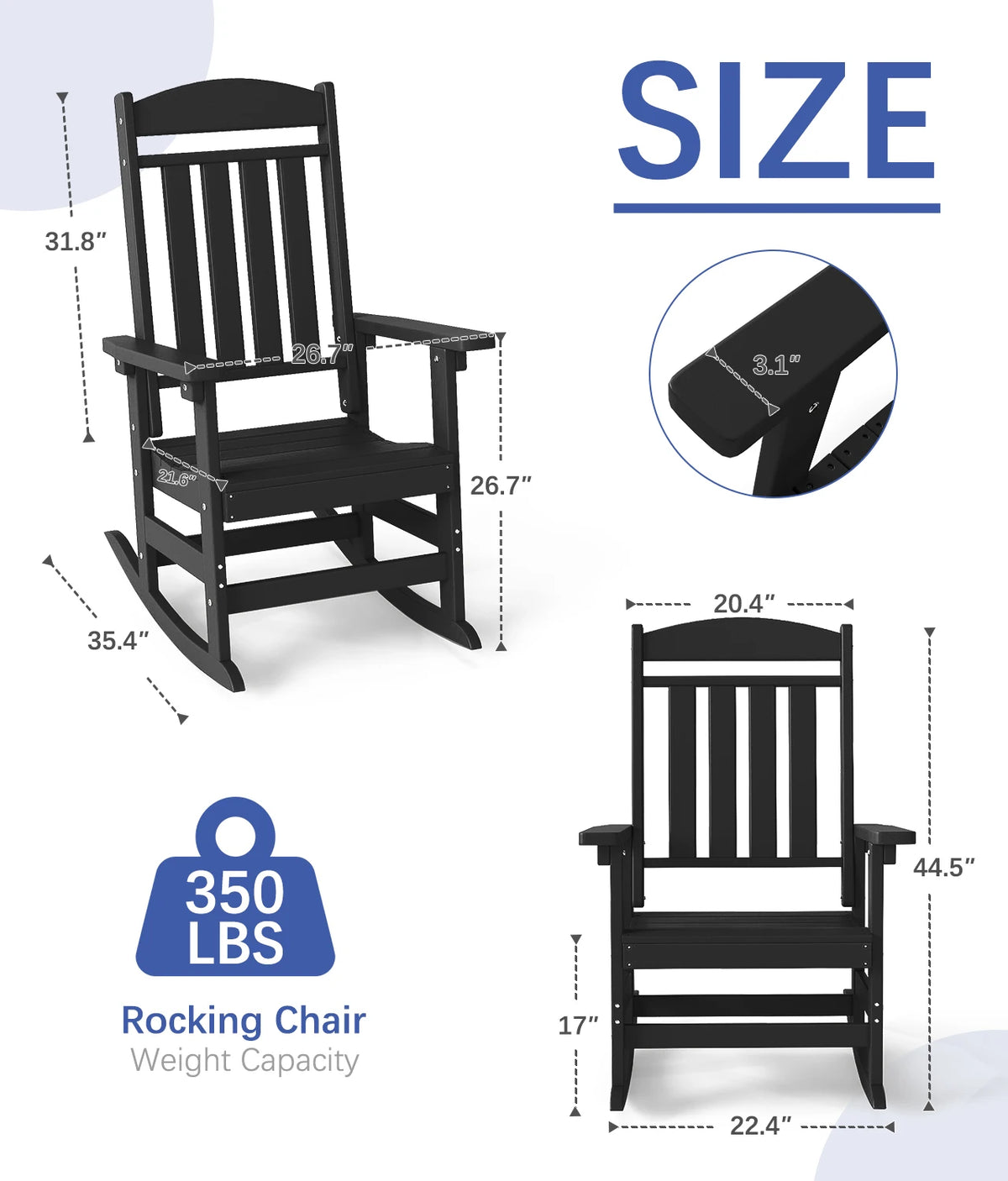 FOOWIN High Back Outdoor HDPE Patio Rocking Chair for Garden Furniture