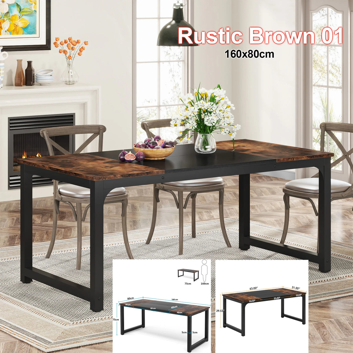 Tribesigns Industrial Dining Table for Kitchen and Dining Room