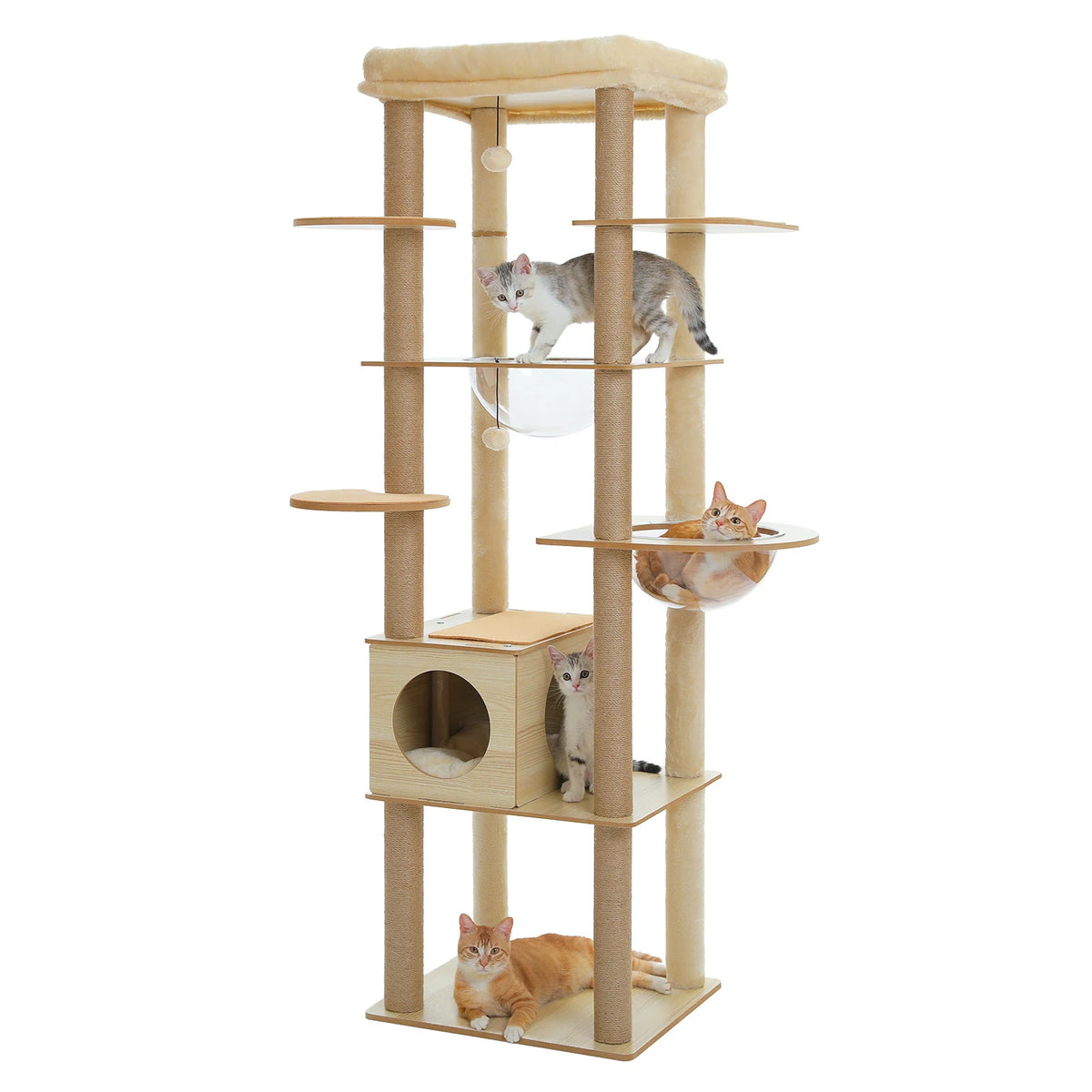 PAWZ Ro Multi-Level Wooden Cat Tree With Condo And Hammock