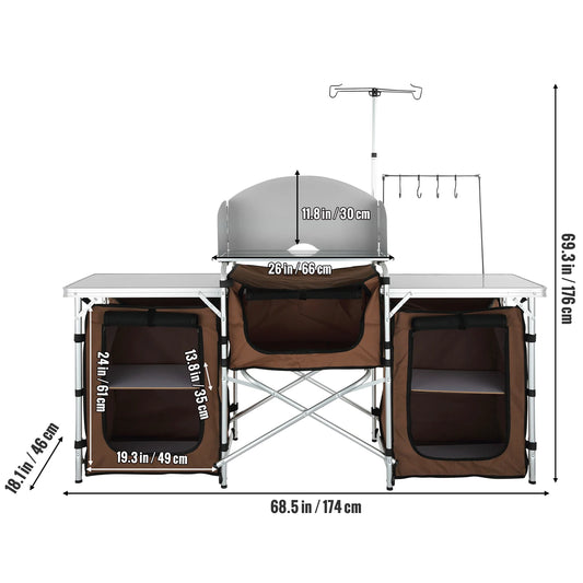 SucceBuy Foldable Outdoor Cooking Table With Storage Cabinet