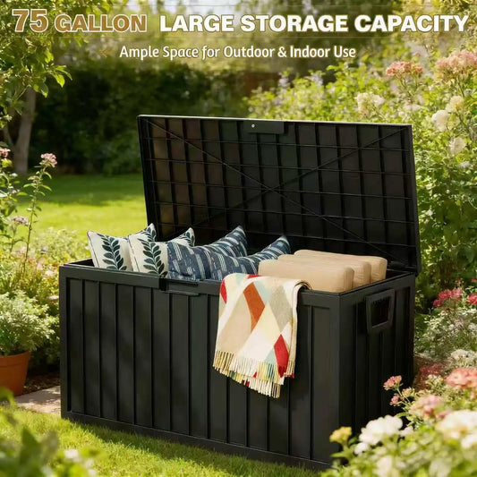SARENZOON Waterproof Outdoor Deck Box With Lockable Hinged Lid