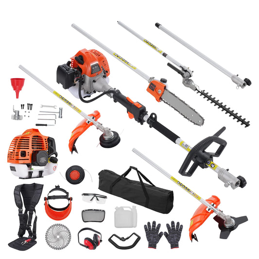 SucceBuy 6-in-1 Gas Trimmer With Pole Saw And Brush Cutter