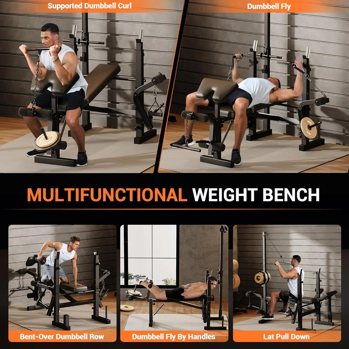 HiMISS Adjustable Weight Bench With Squat Rack And Lat Pulldown