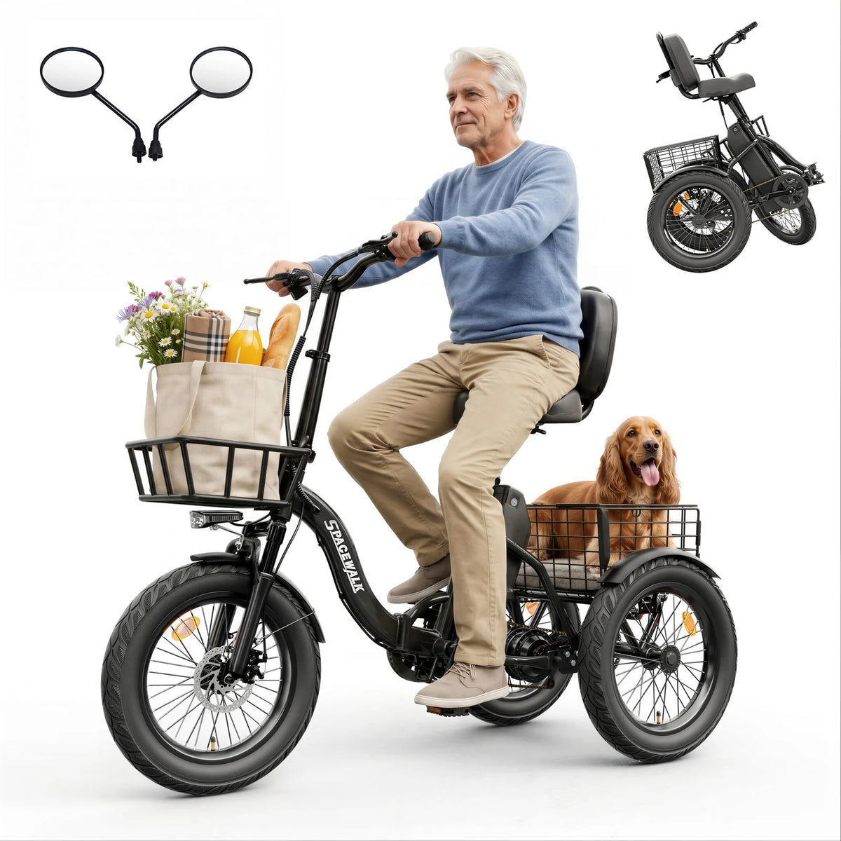 EILLEO SPACEWALK 1200W Peak Electric Tricycle With Rear Cargo Basket